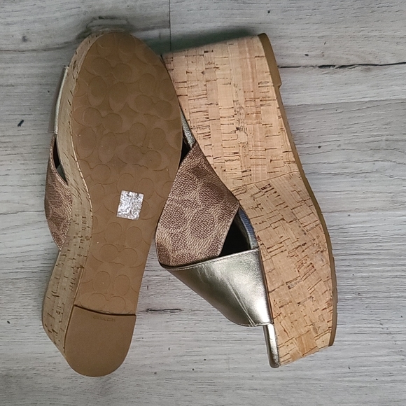 Coach cross band signature platform wedge sandals Size 6.5 - Picture 3 of 7
